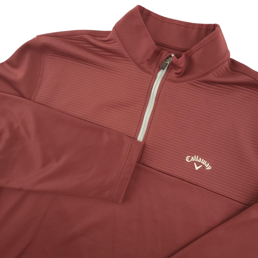 Callaway Pullover Mens 2XL Red 1/4 Zip Long‎ Sleeve Golf Performance Pockets Top